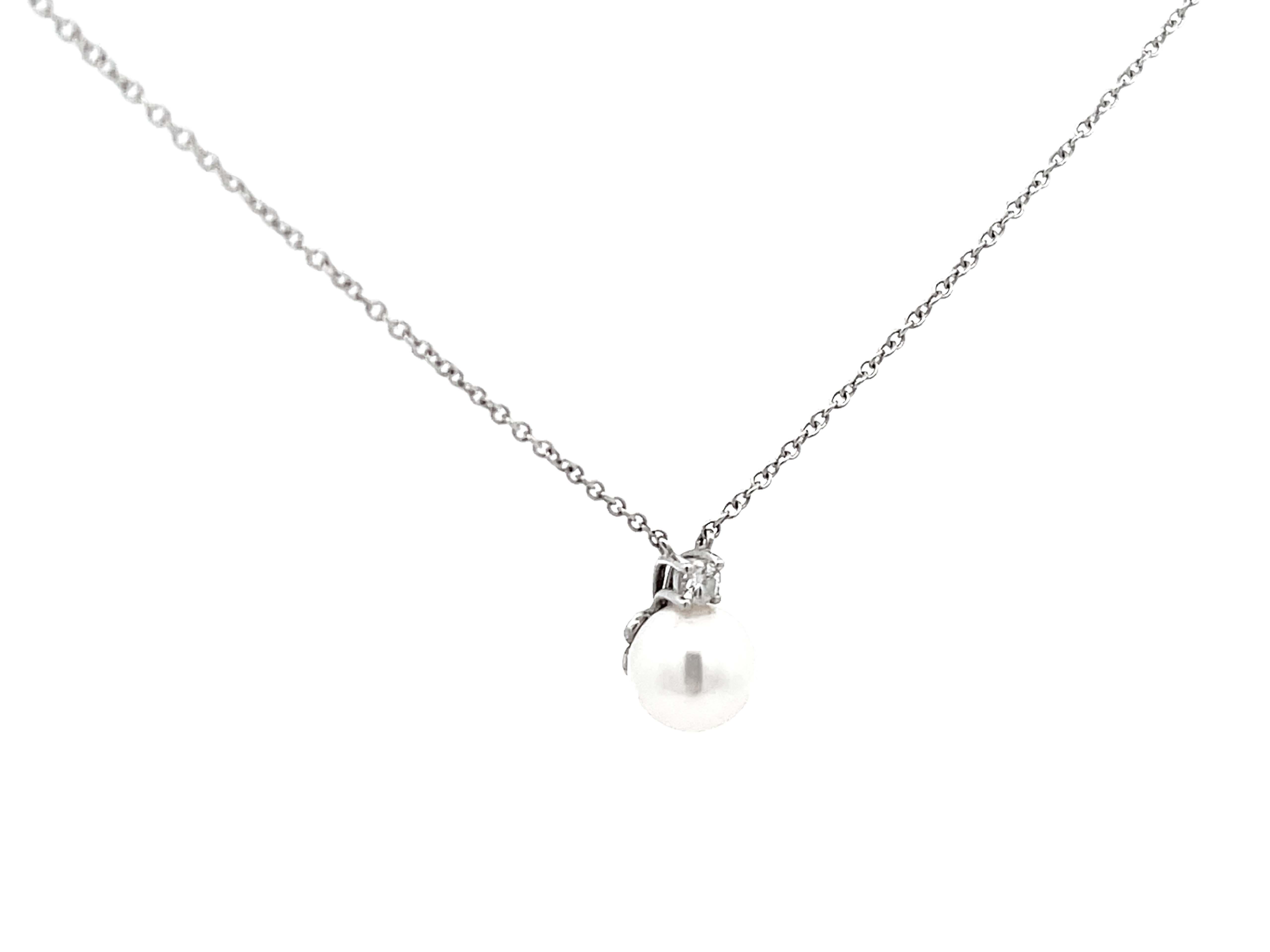 Tiffany & Co. Diamond Pearl Pendant 18k White Gold In Excellent Condition In Honolulu, HI