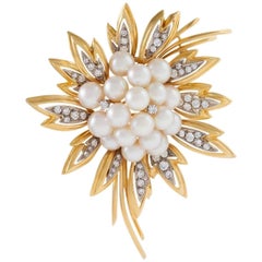 Vintage Tiffany & Co. Diamond Pearl Platinum and Gold Flower Brooch