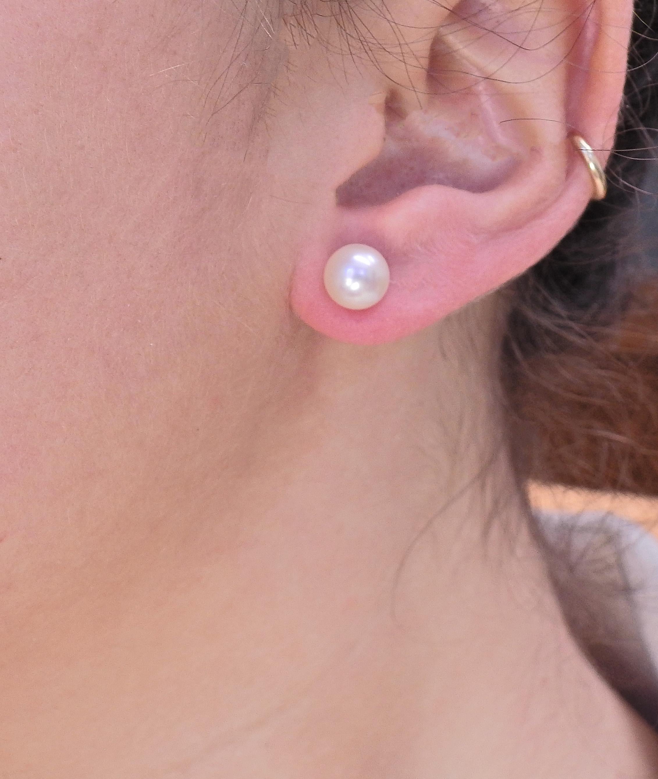 Round Cut Tiffany & Co Diamond Pearl Platinum Day & Night Earrings