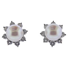 Vintage Tiffany & Co Diamond Pearl Platinum Day & Night Earrings