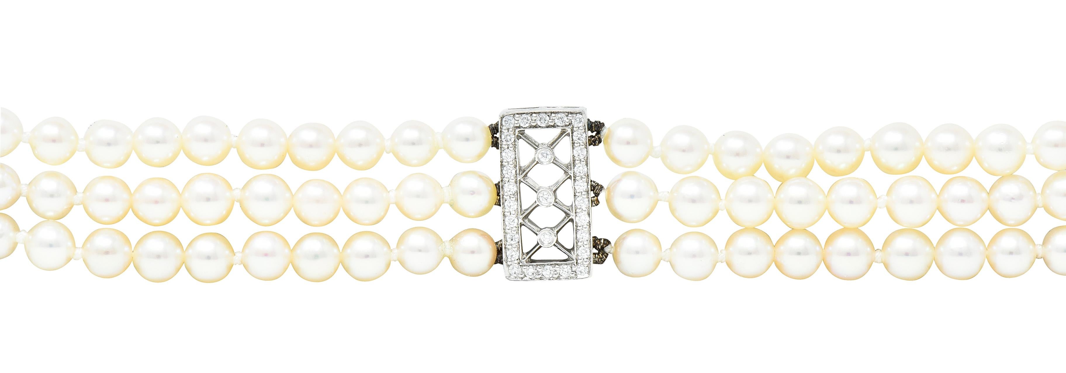 Contemporary Tiffany & Co. Diamond Pearl Platinum Voile Three Strand Station Bracelet