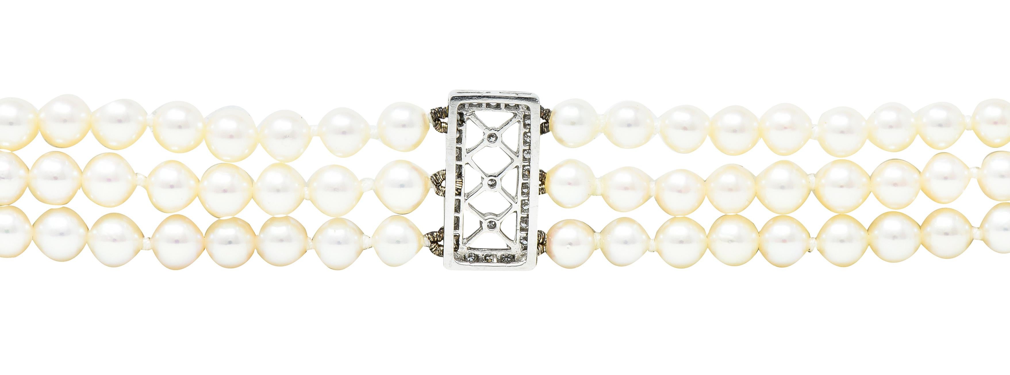 Tiffany & Co. Diamond Pearl Platinum Voile Three Strand Station Bracelet 1