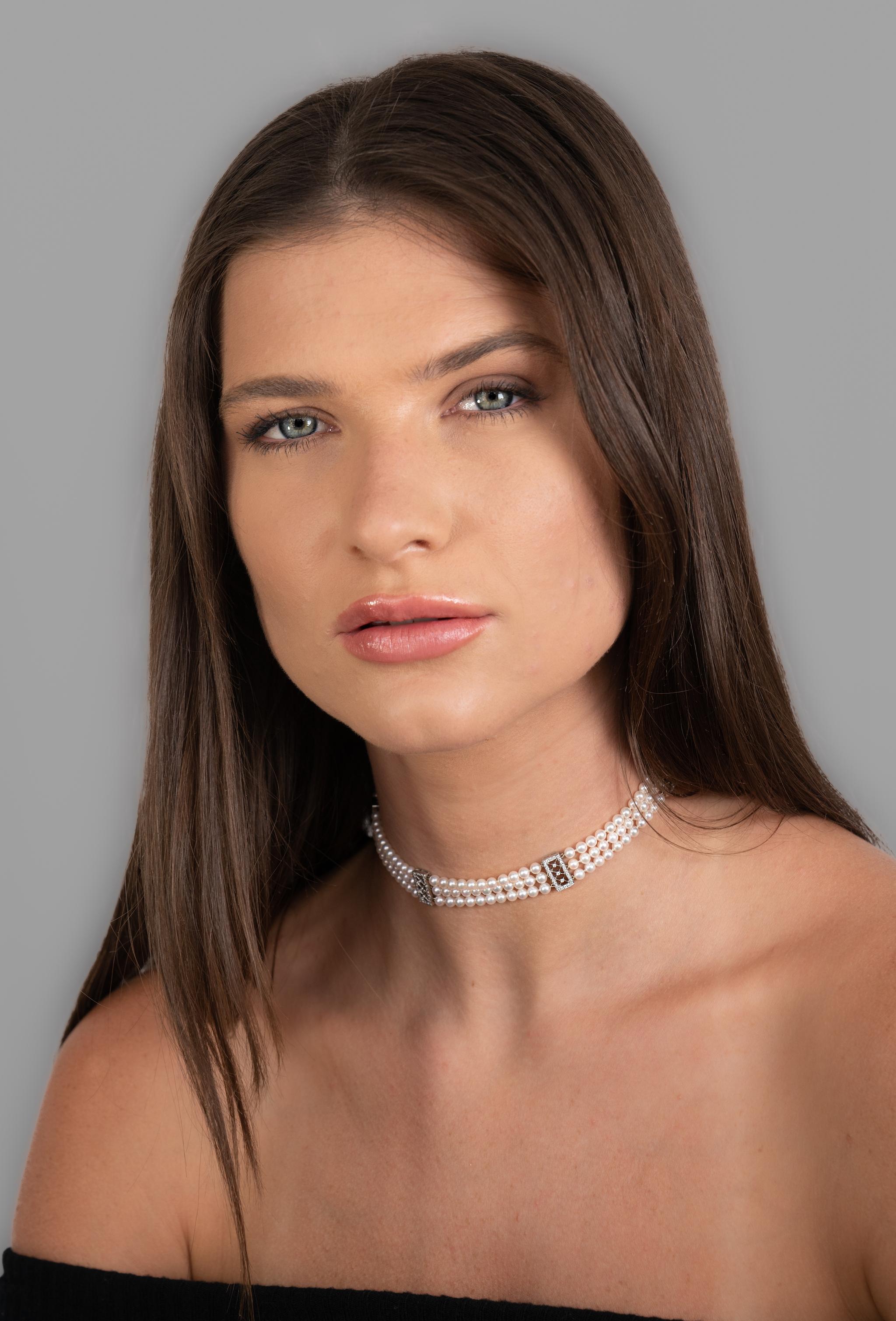 Tiffany & Co. Diamond Pearl Platinum Voile Three Strand Station Collar Necklace 4