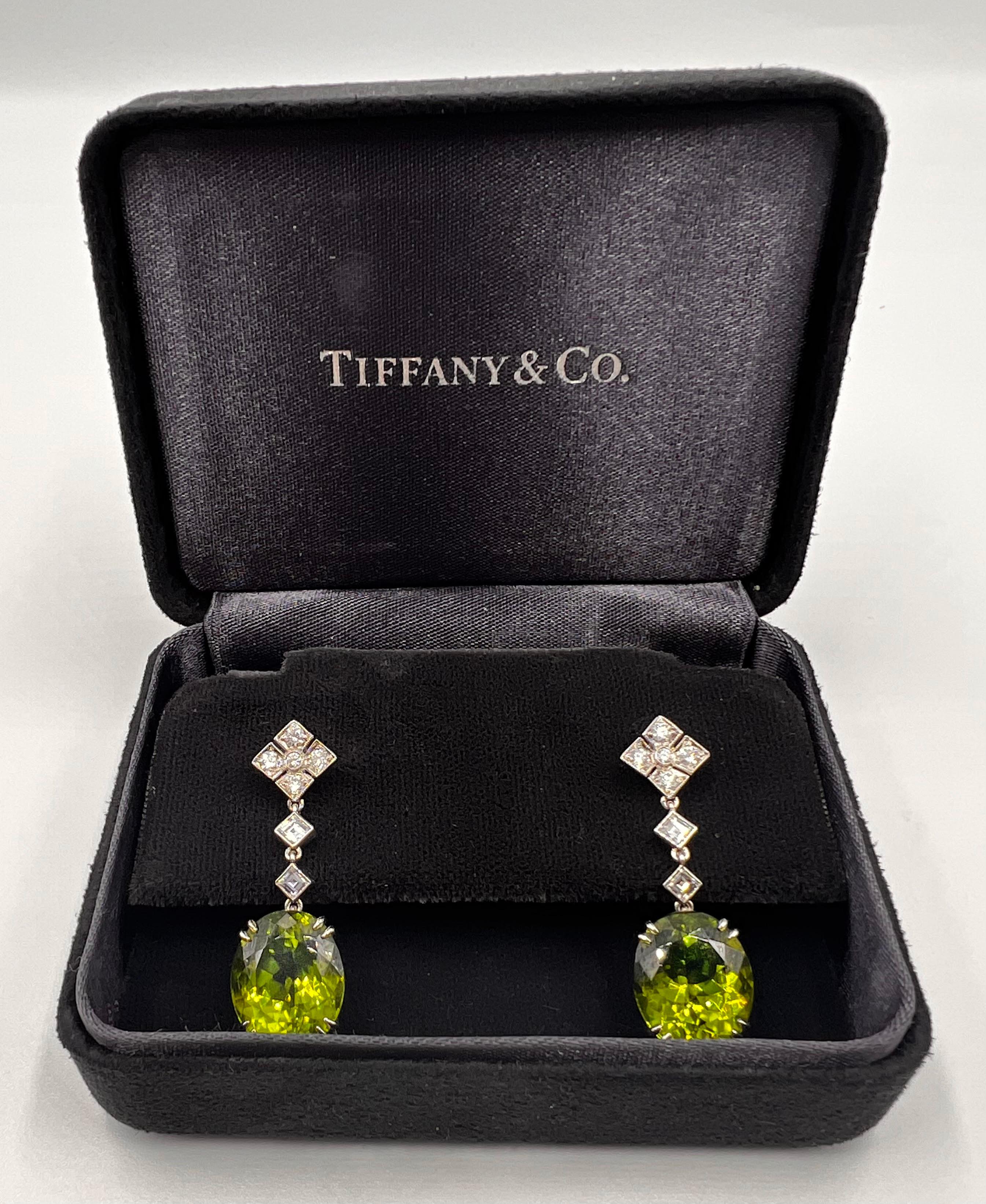 Modern Tiffany & Co. Diamond Peridot Drop Earrings