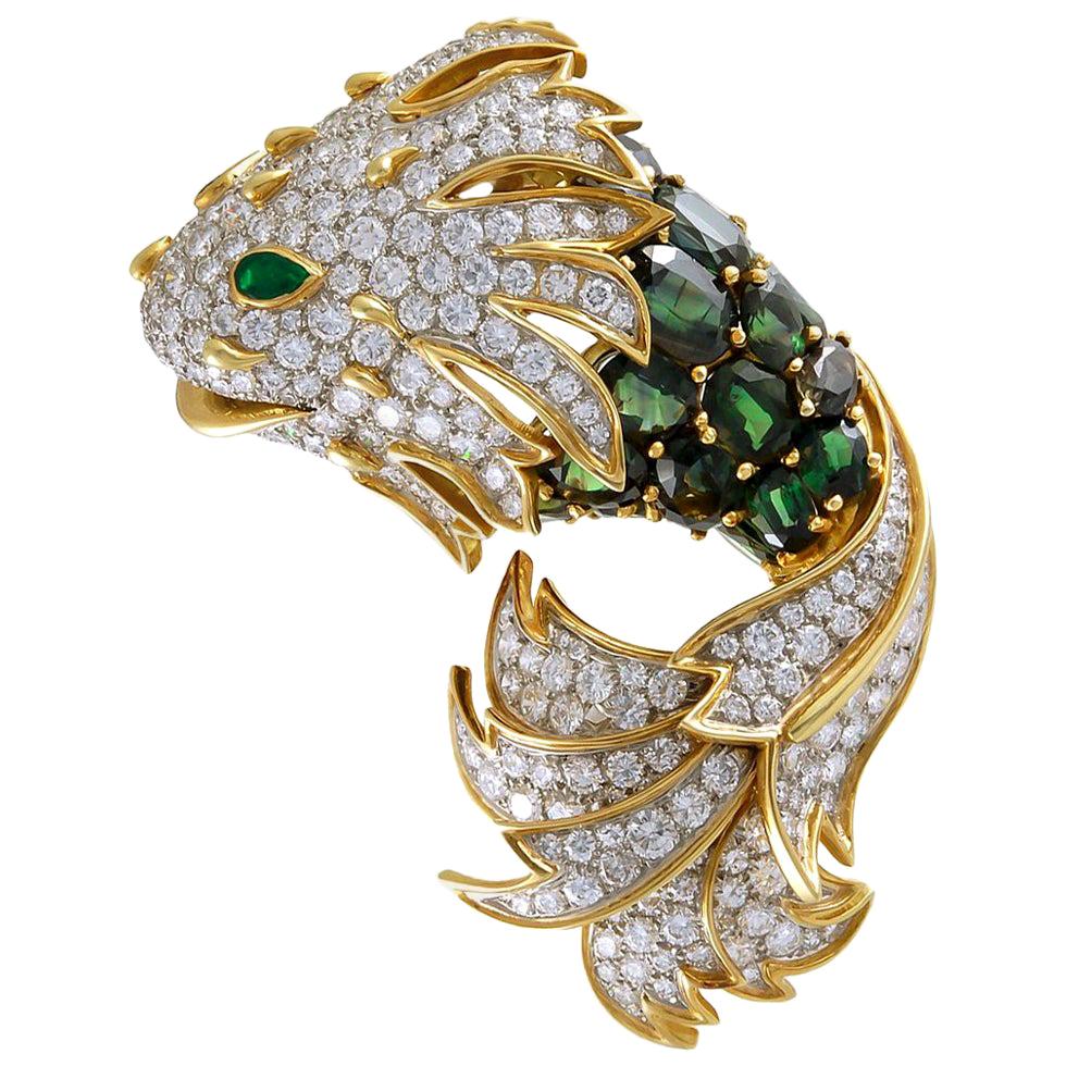 Tiffany & Co. Diamond Peridot Yellow Gold Fish Brooch