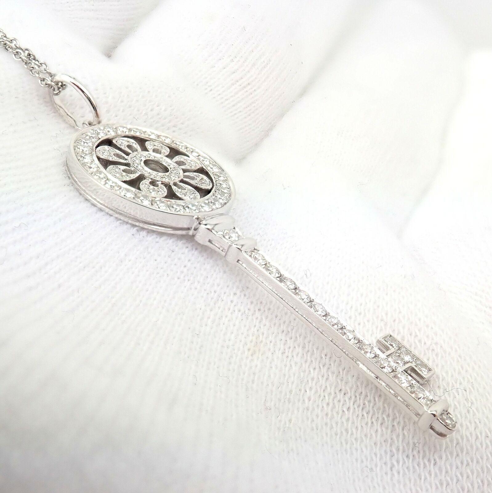 Tiffany & Co Diamond Petals Key Platinum Pendant Necklace 3