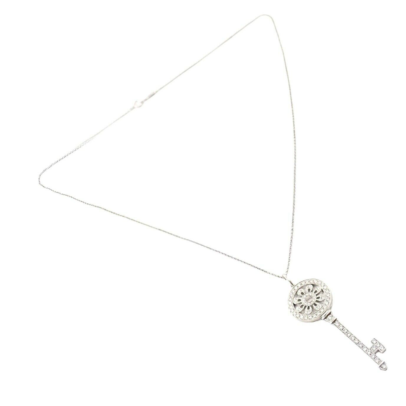 Tiffany & Co Diamond Petals Key Platinum Pendant Necklace 4