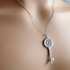 Tiffany & Co Diamond Petals Key Platinum Pendant Necklace