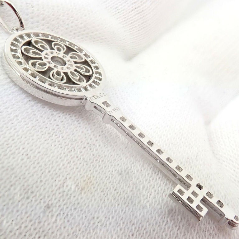 Tiffany and Co Diamond Petals Key Platinum Pendant Necklace For Sale at