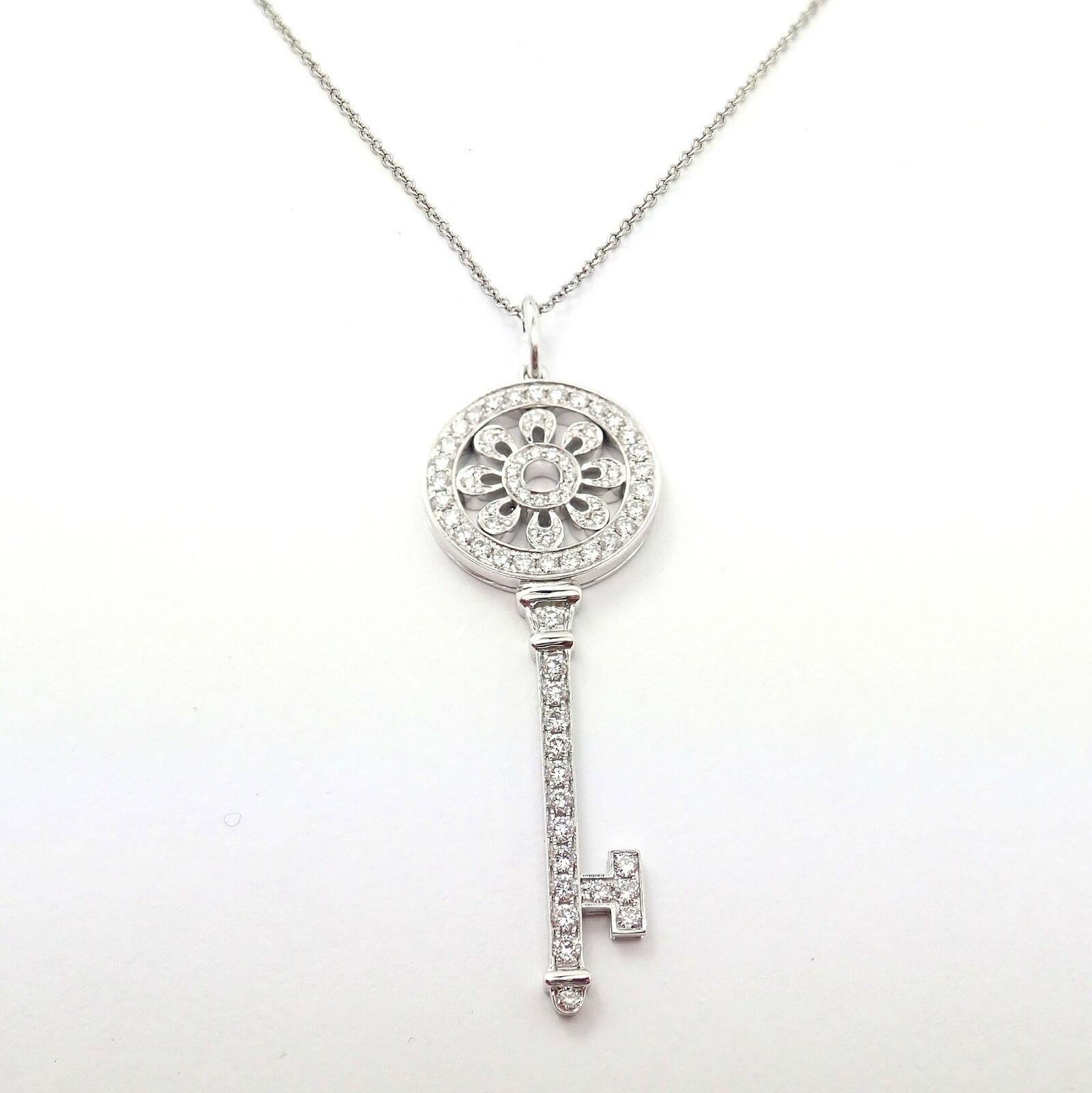 Women's or Men's Tiffany & Co Diamond Petals Key Platinum Pendant Necklace