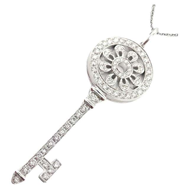 TIFFANY and CO Diamond Heart Lock Pendant Platinum Necklace at 1stDibs ...