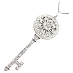Tiffany & Co Diamond Petals Key Platinum Pendant Necklace