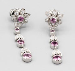 Tiffany & Co. Diamond Pink Sapphire and Platinum Ear Pendants Earrings