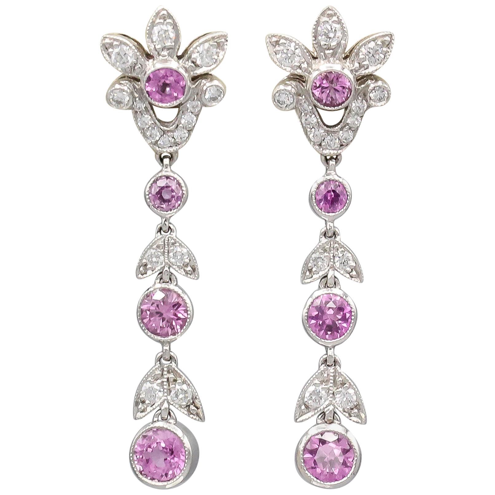 Tiffany & Co. Diamond Pink Sapphire and Platinum Ear Pendants Earrings