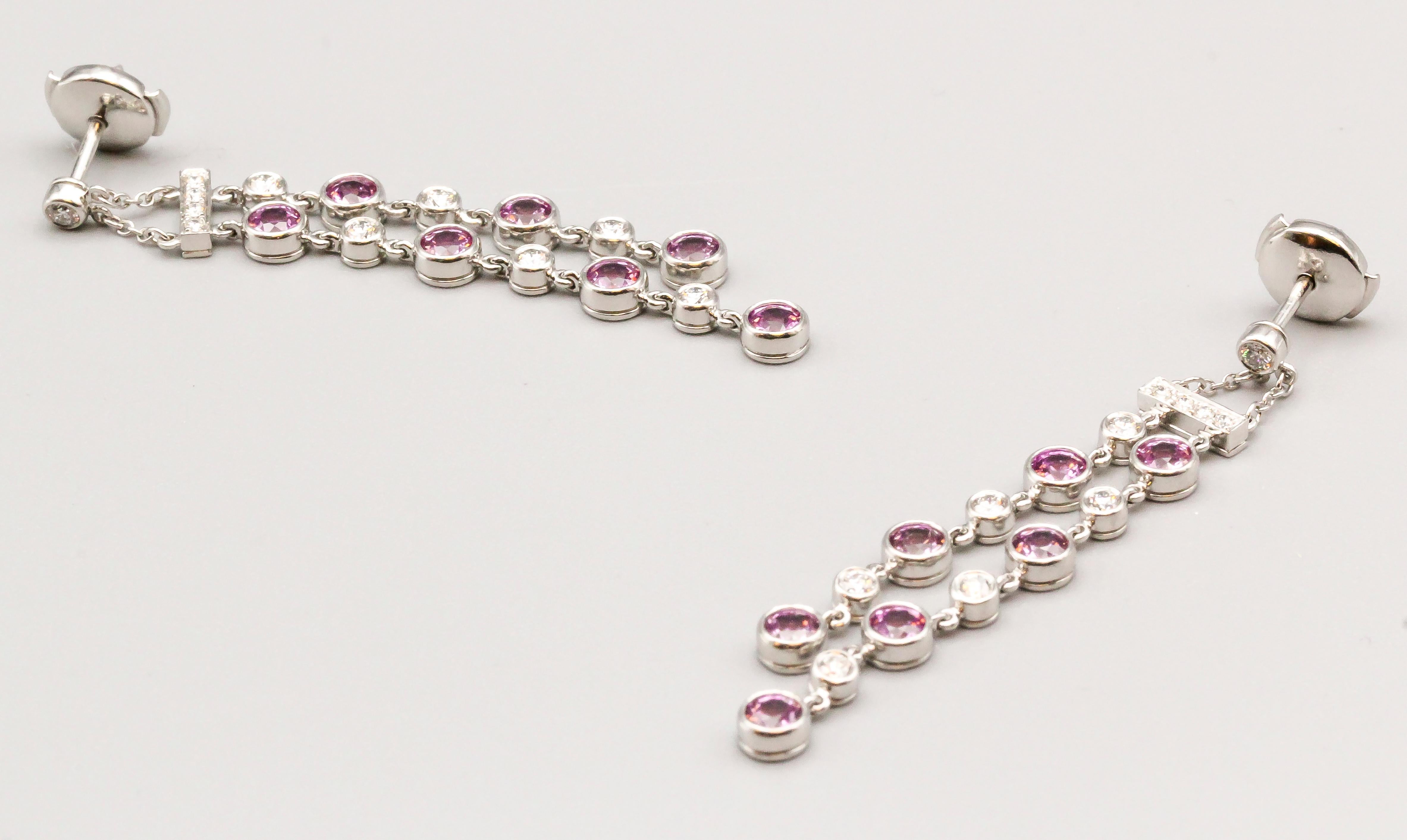 Tiffany & Co. Diamond Pink Sapphire and Platinum Jazz Ear Pendants In Excellent Condition In New York, NY