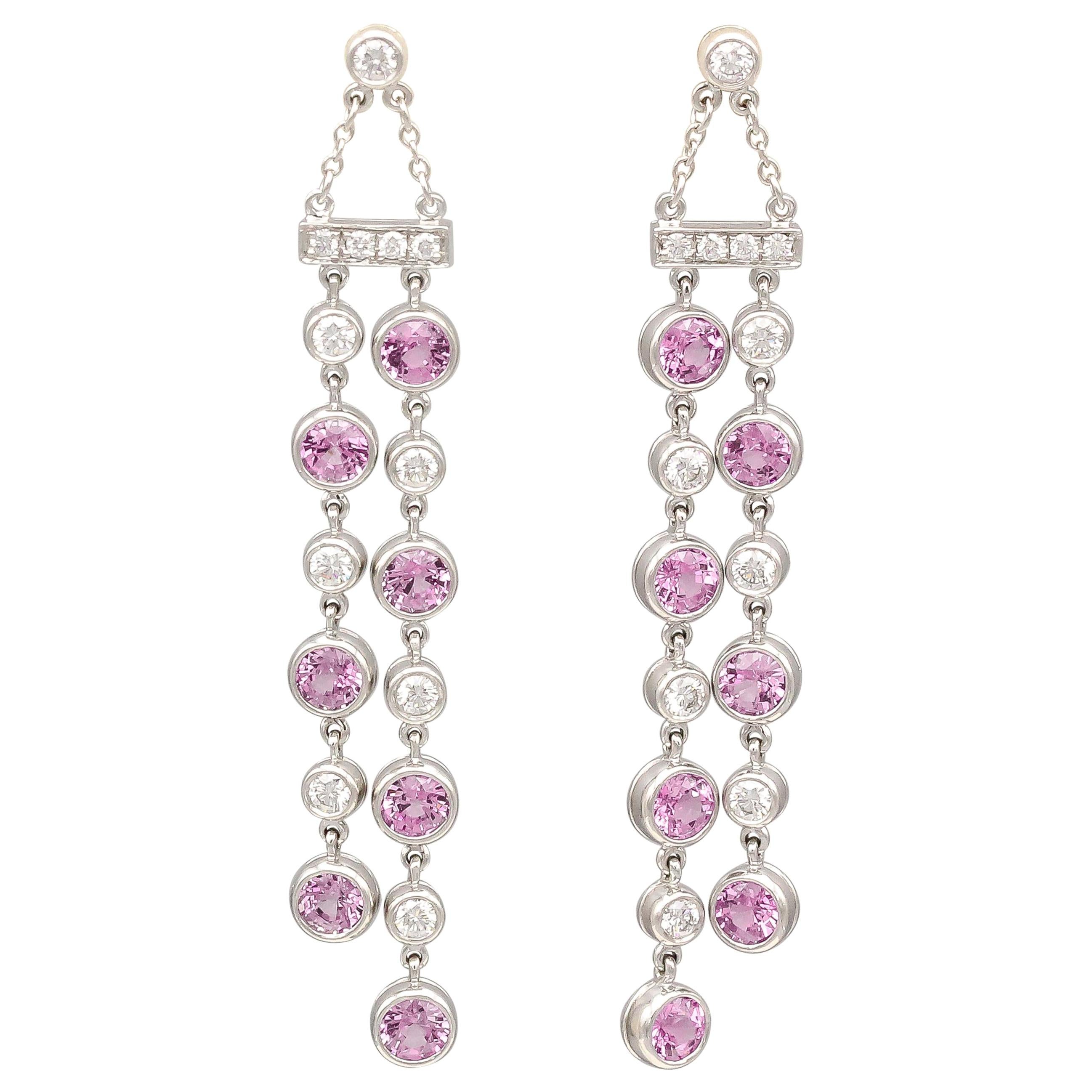 Tiffany & Co. Diamond Pink Sapphire and Platinum Jazz Ear Pendants