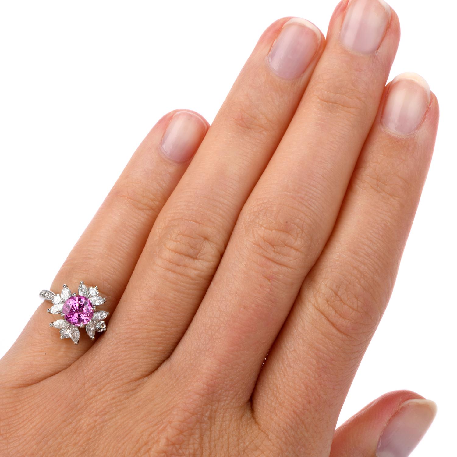 Women's Tiffany & Co. Diamond Pink Sapphire Platinum Round Marquis Halo Ring