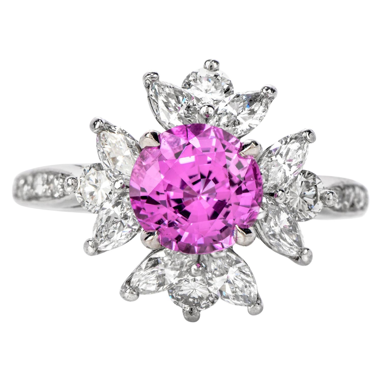 Tiffany & Co. Diamond Pink Sapphire Platinum Round Marquis Halo Ring