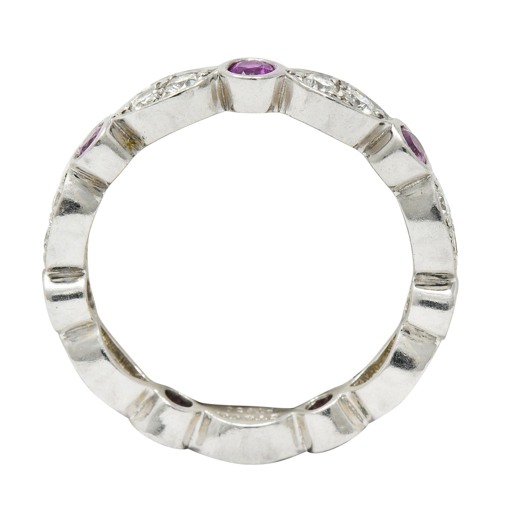 Round Cut Tiffany & Co. Diamond Pink Sapphire Platinum Tiffany Jazz Band Ring