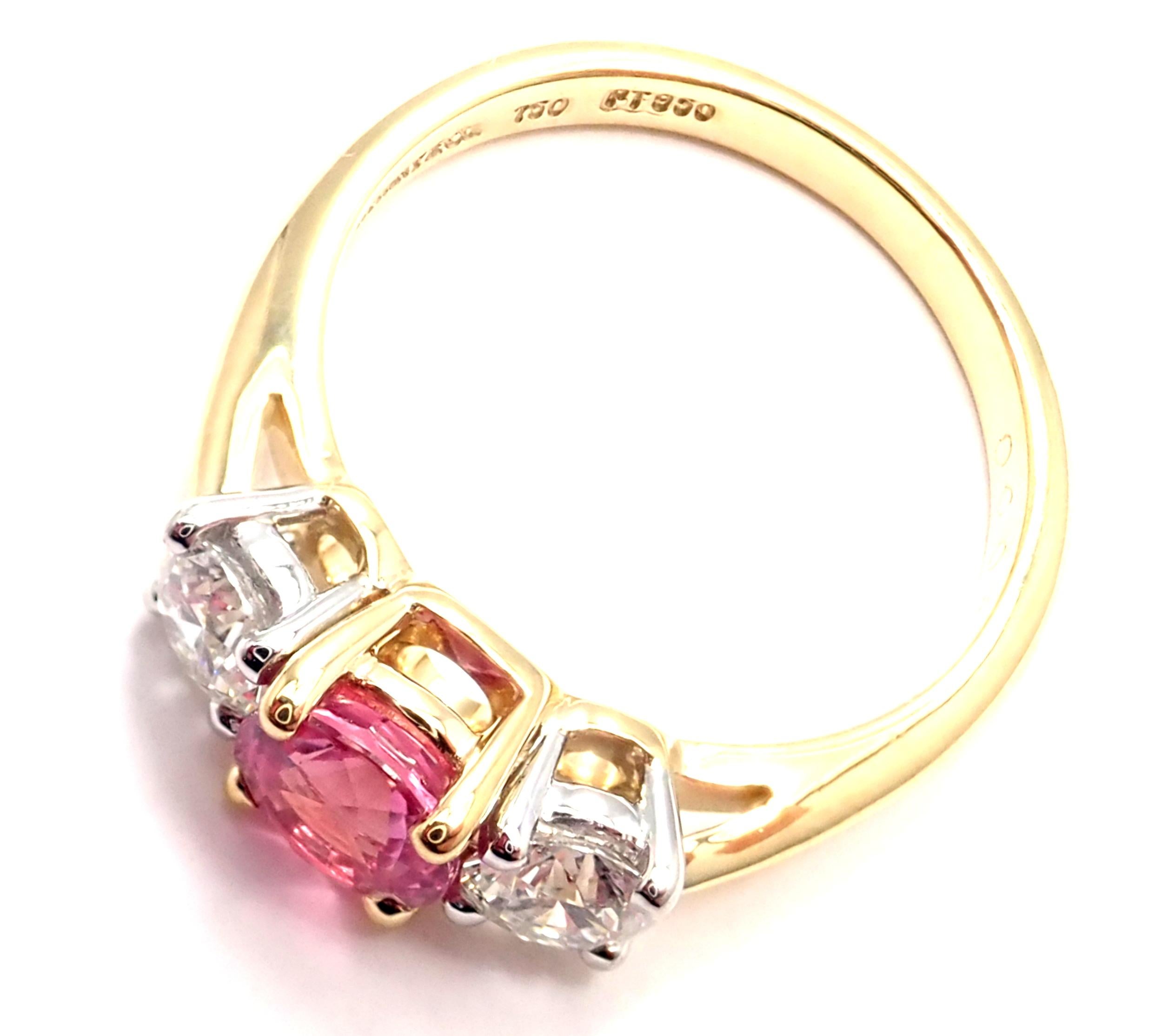 Women's or Men's Tiffany & Co. Diamond Pink Sapphire Three-Stone Platinum Yellow Gold Band Ring