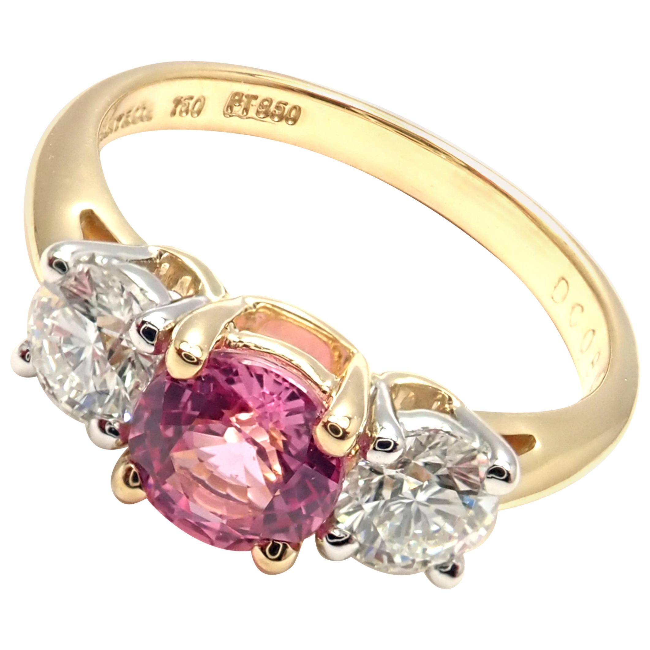 Tiffany & Co. Diamond Pink Sapphire Three-Stone Platinum Yellow Gold Band Ring