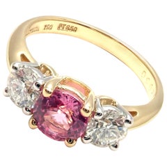 Vintage Tiffany & Co. Diamond Pink Sapphire Three-Stone Platinum Yellow Gold Band Ring