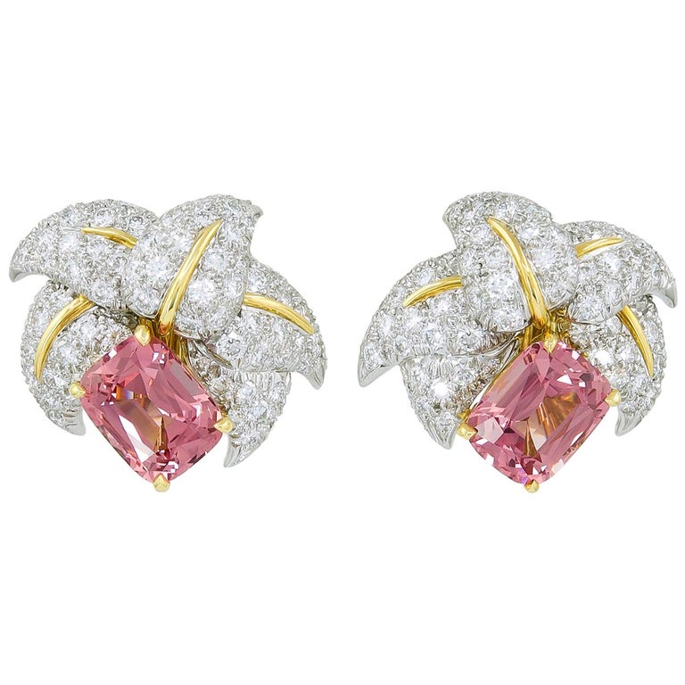 Tiffany and Co. Diamond, Pink Tourmaline Schlumberger Ear Clips For ...