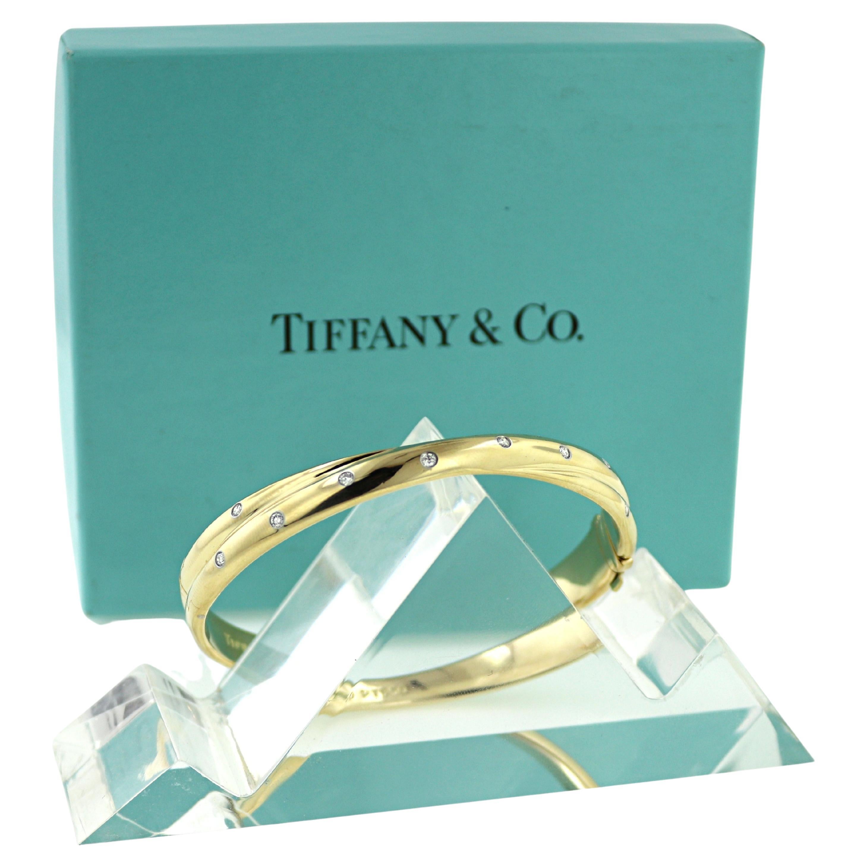 Tiffany & Co., Diamond, Platinum, 18k Yellow Gold Etoile Crossover Bracelet For Sale