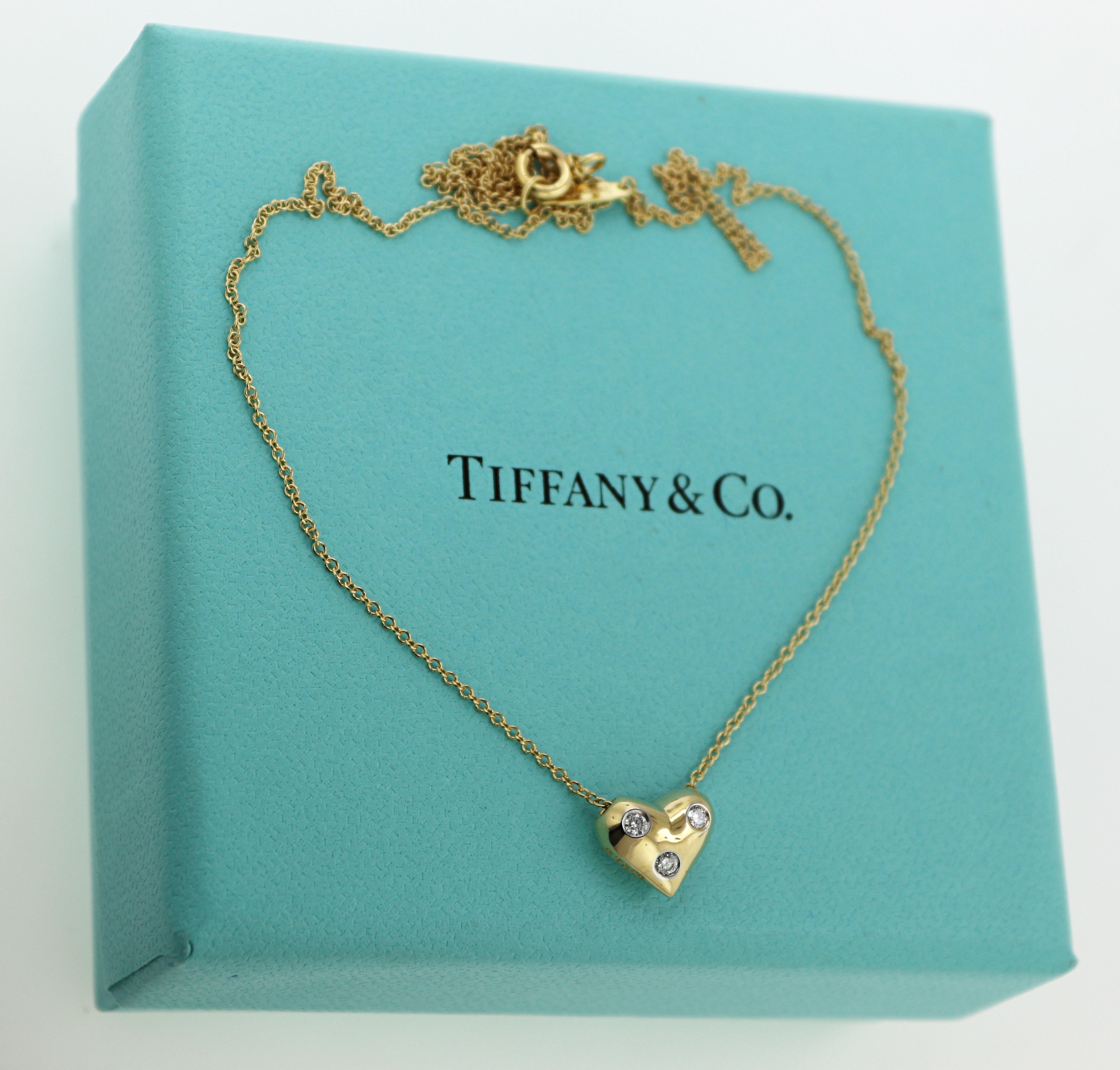 Tiffany & Co., Diamond, Platinum, 18k Yellow Gold Etoile Puffed Heart Pendant For Sale 1