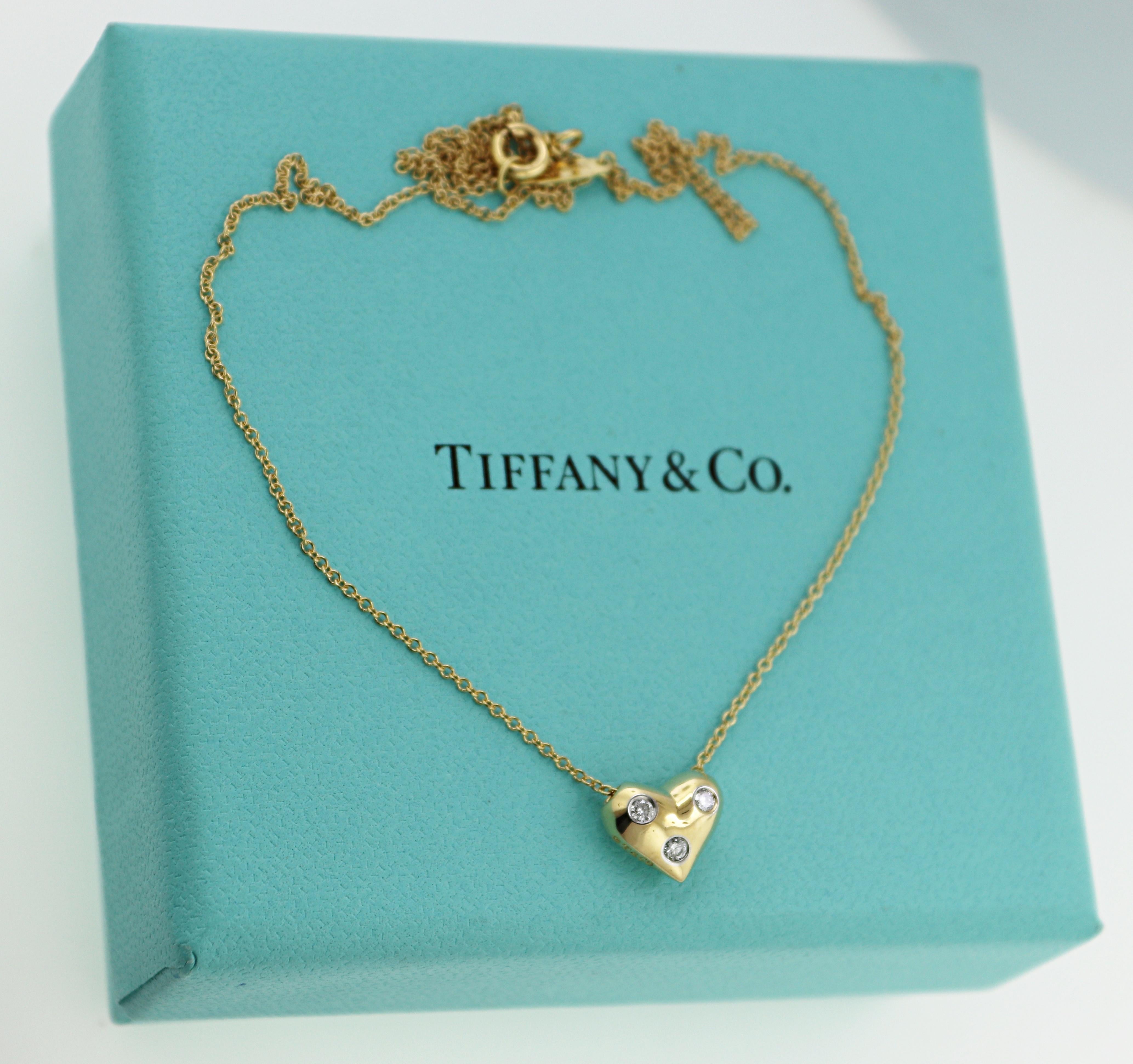 Women's or Men's Tiffany & Co., Diamond, Platinum, 18k Yellow Gold Etoile Puffed Heart Pendant For Sale