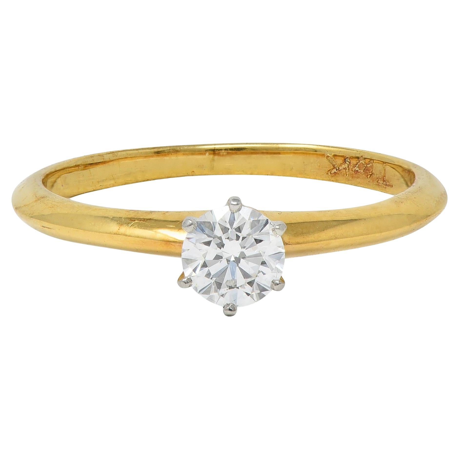 Tiffany & Co. Diamond Platinum 18K Yellow Gold Vintage Solitaire Engagement Ring