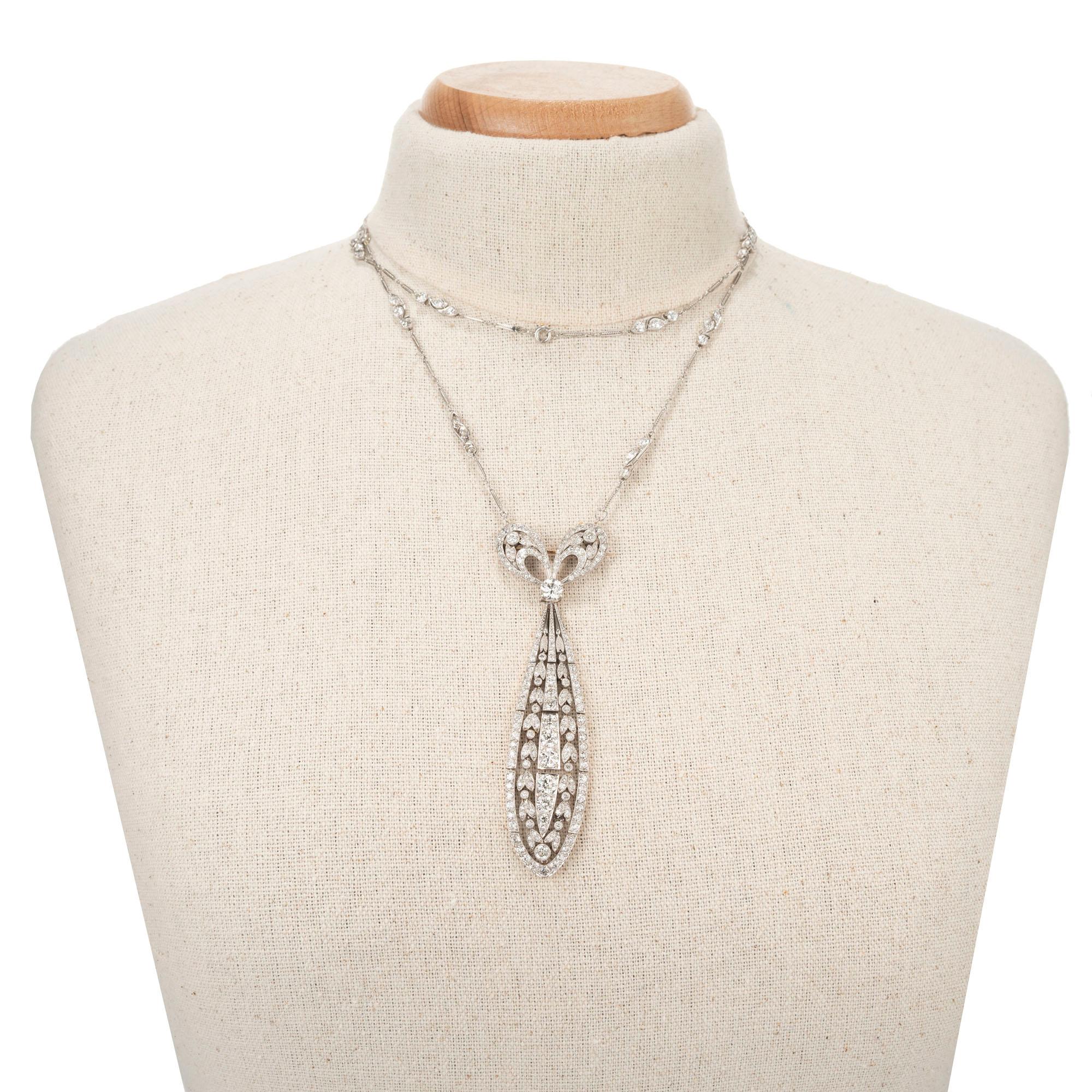 Women's Tiffany & Co. Diamond Platinum Bow Brooch Pendant Necklace For Sale