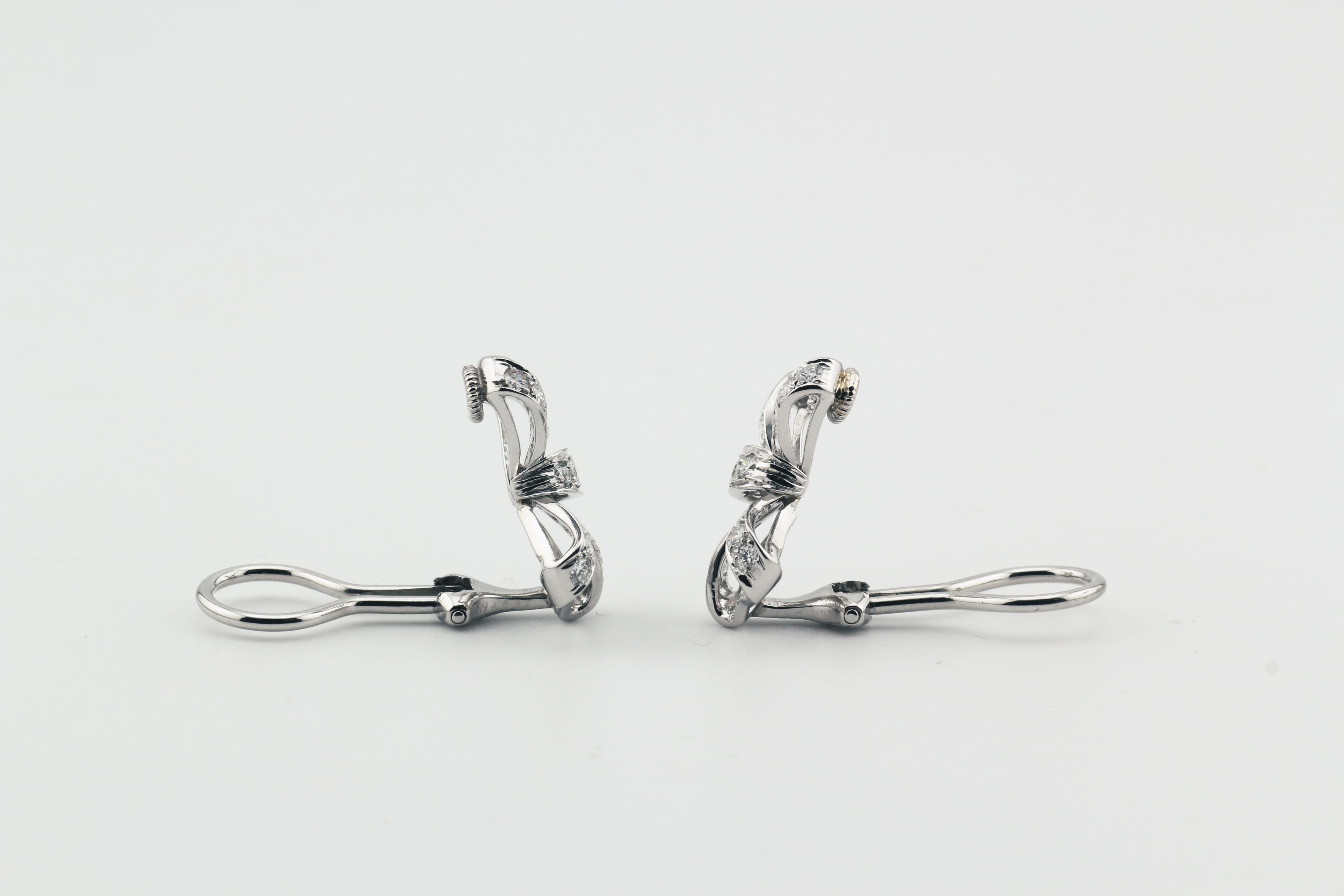 Brilliant Cut Tiffany & Co. Diamond Platinum Bow Earrings