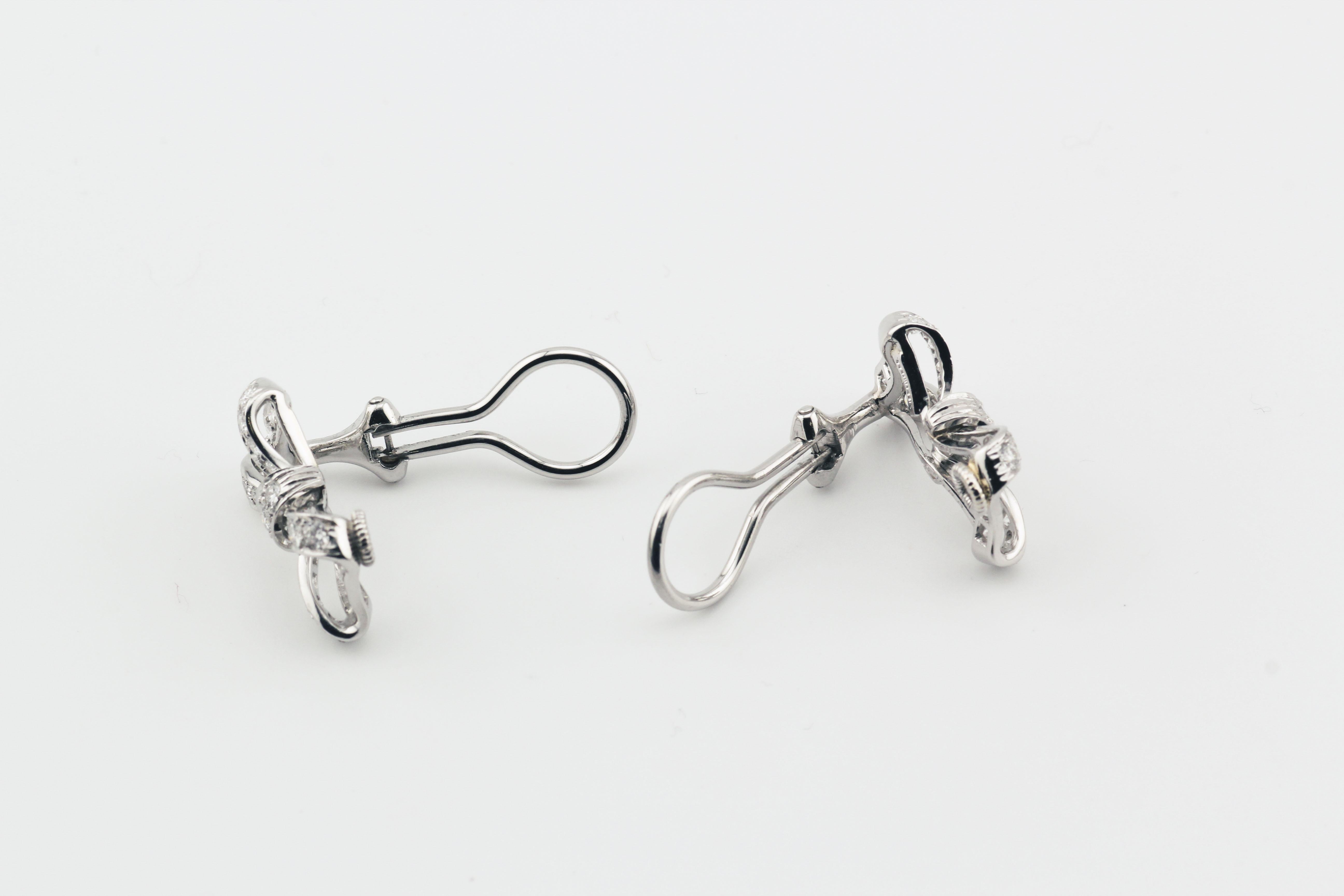 Tiffany & Co. Diamond Platinum Bow Earrings In Good Condition In Simpsonville, SC