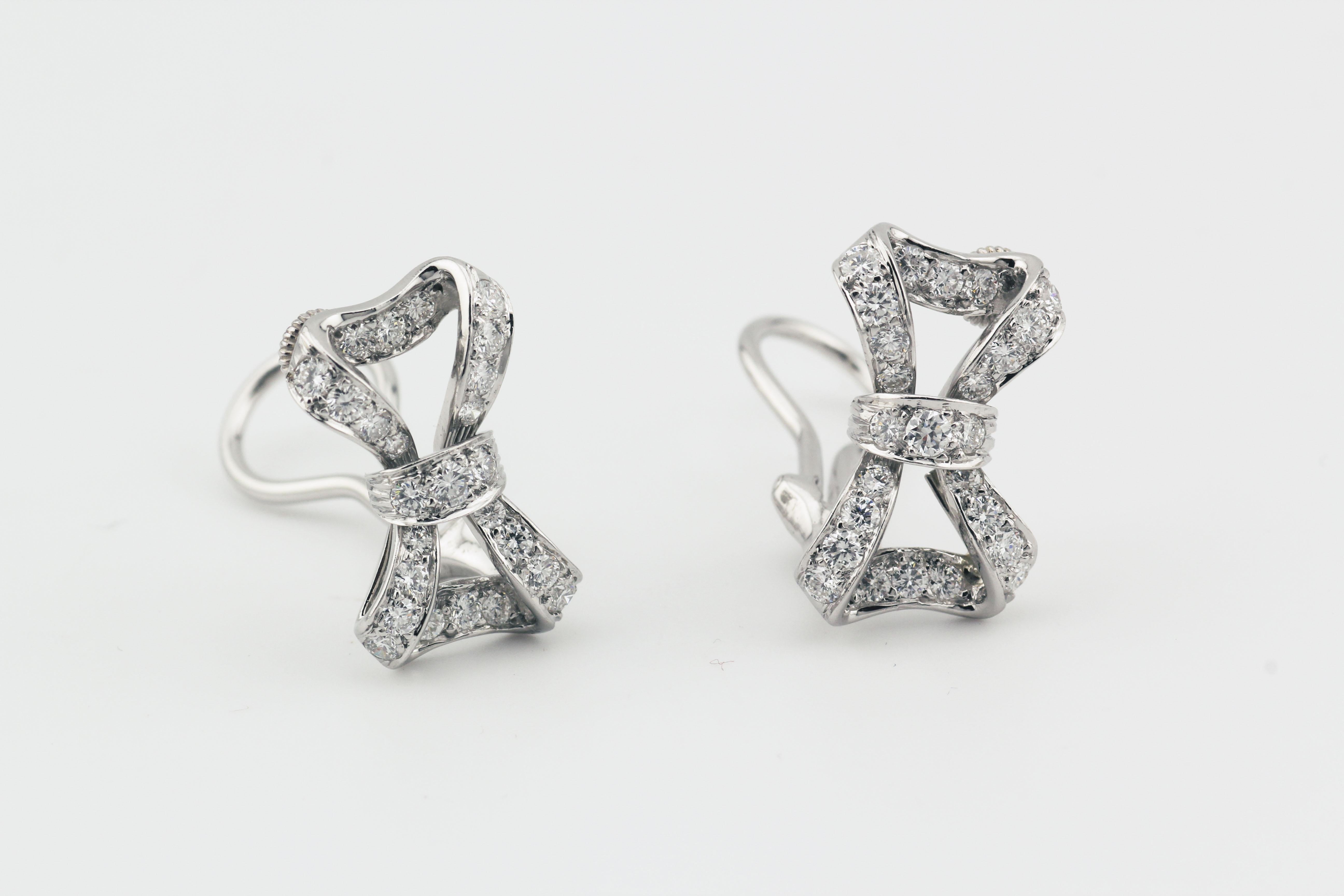 Tiffany & Co. Diamond Platinum Bow Earrings 2