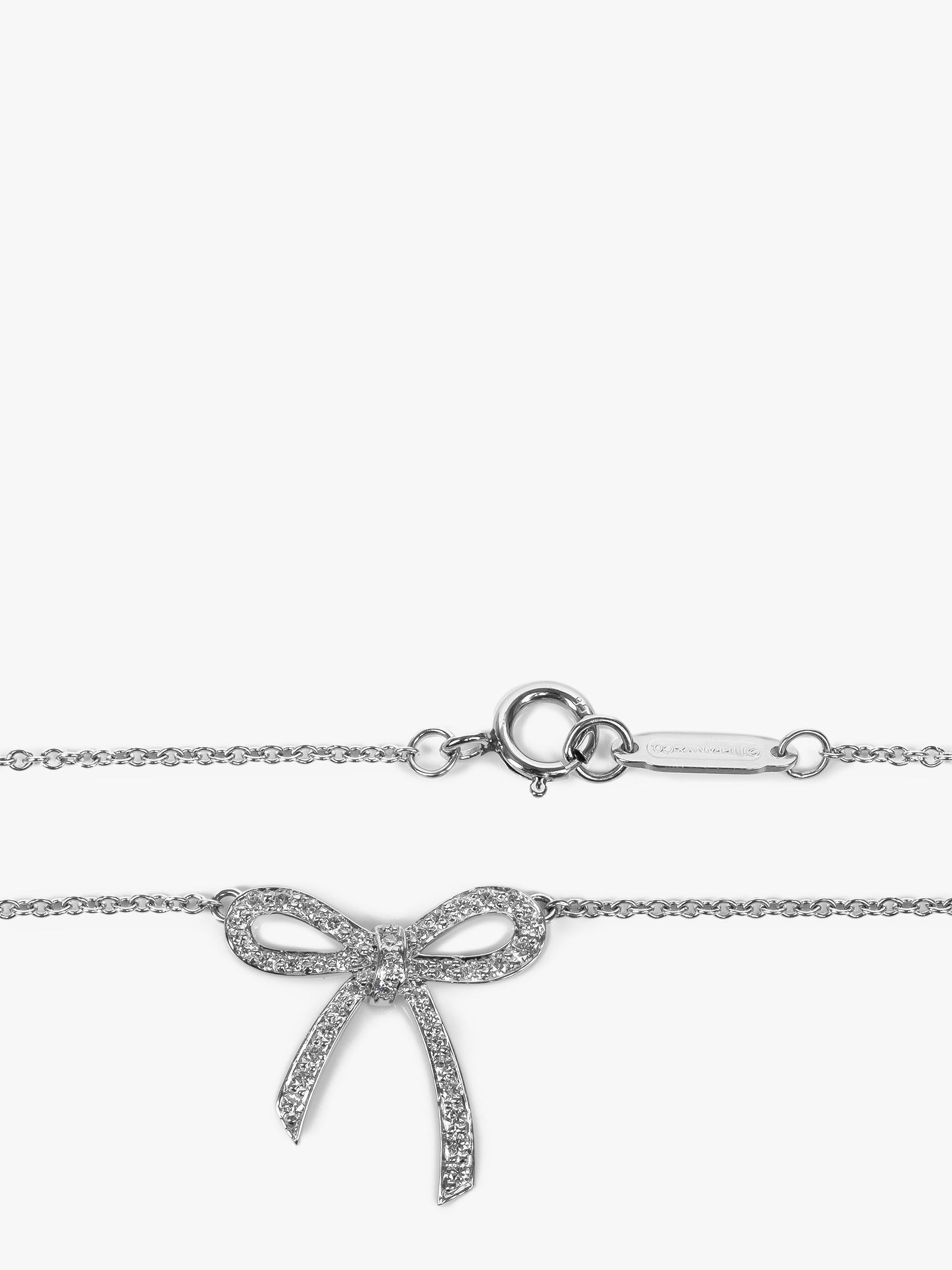 Tiffany & Co. Diamond Platinum Bow Necklace In Excellent Condition For Sale In Bishop's Stortford, Hertfordshire