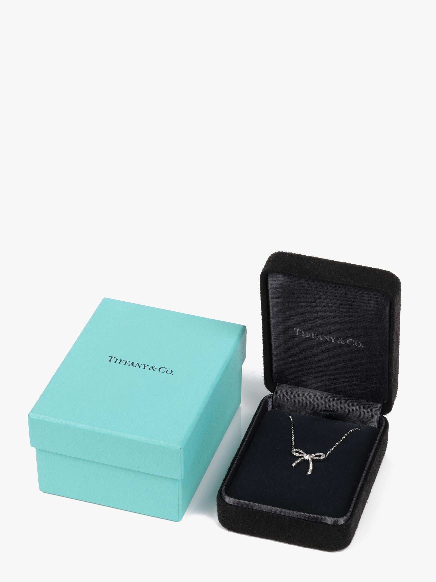 Women's or Men's Tiffany & Co. Diamond Platinum Bow Necklace For Sale