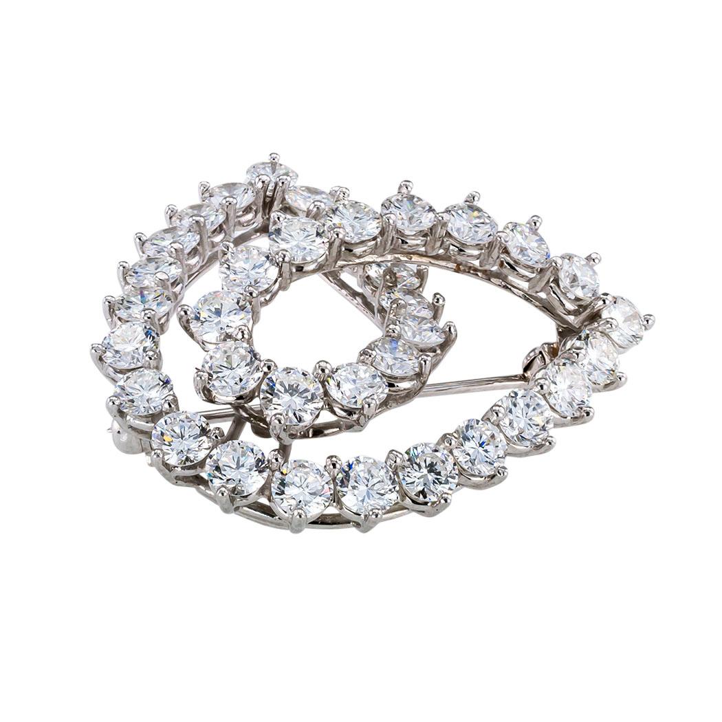 Round Cut Tiffany & Co. Diamond Platinum Brooch For Sale