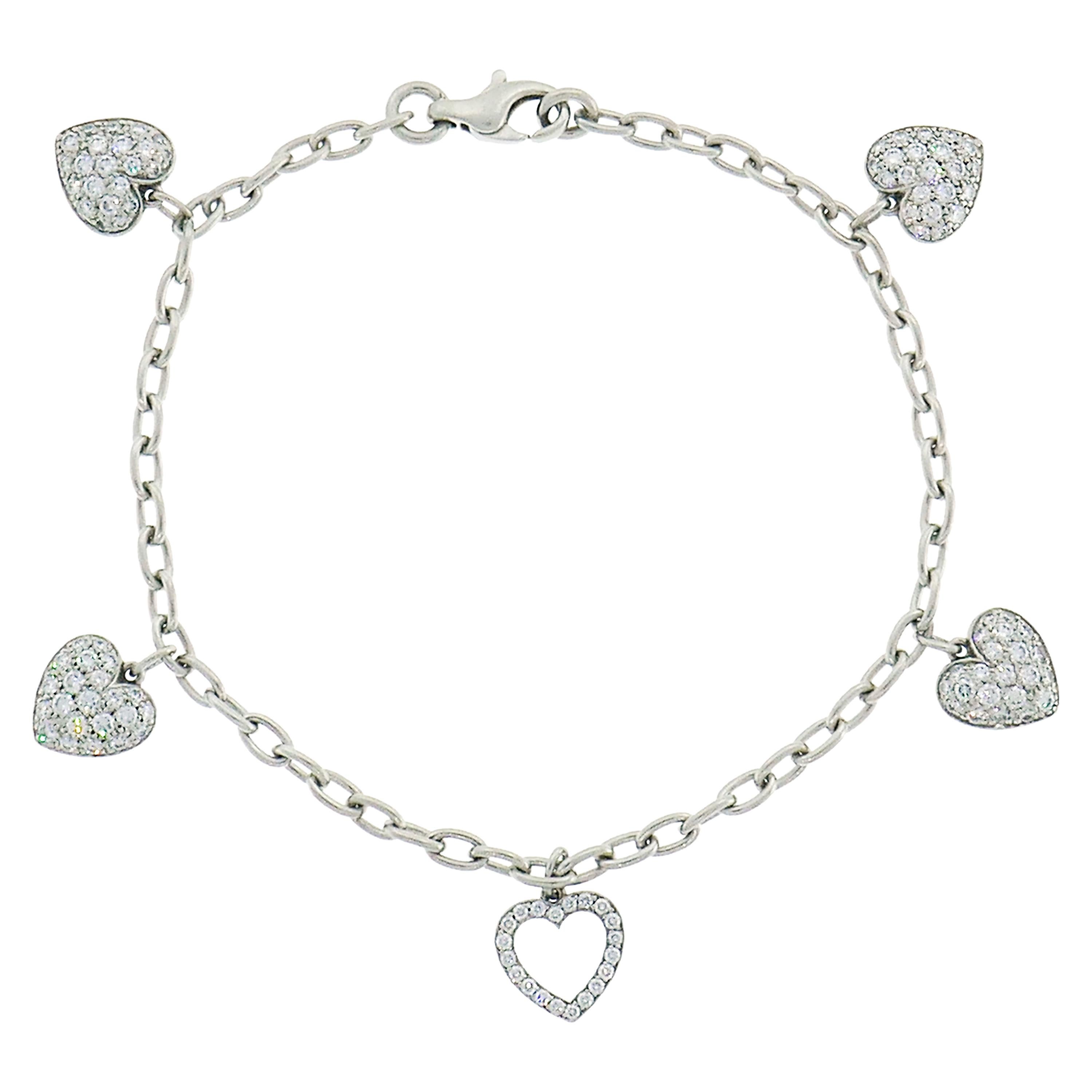 Tiffany 
Co. Diamond Platinum Charm Bracelet with Heart Charms