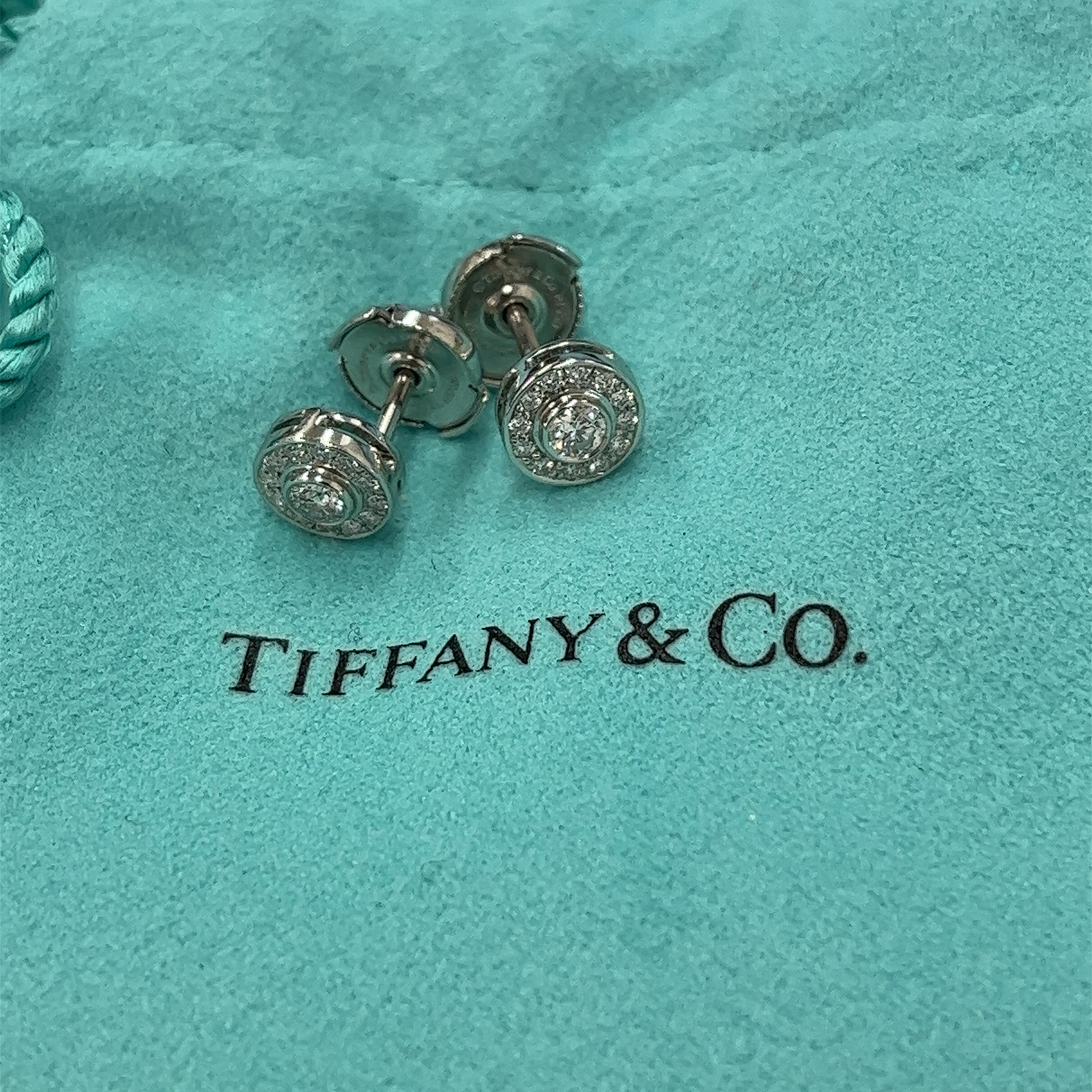 Tiffany & Co Diamond Platinum Circlet Stud Earrings set With diamonds For Sale 5