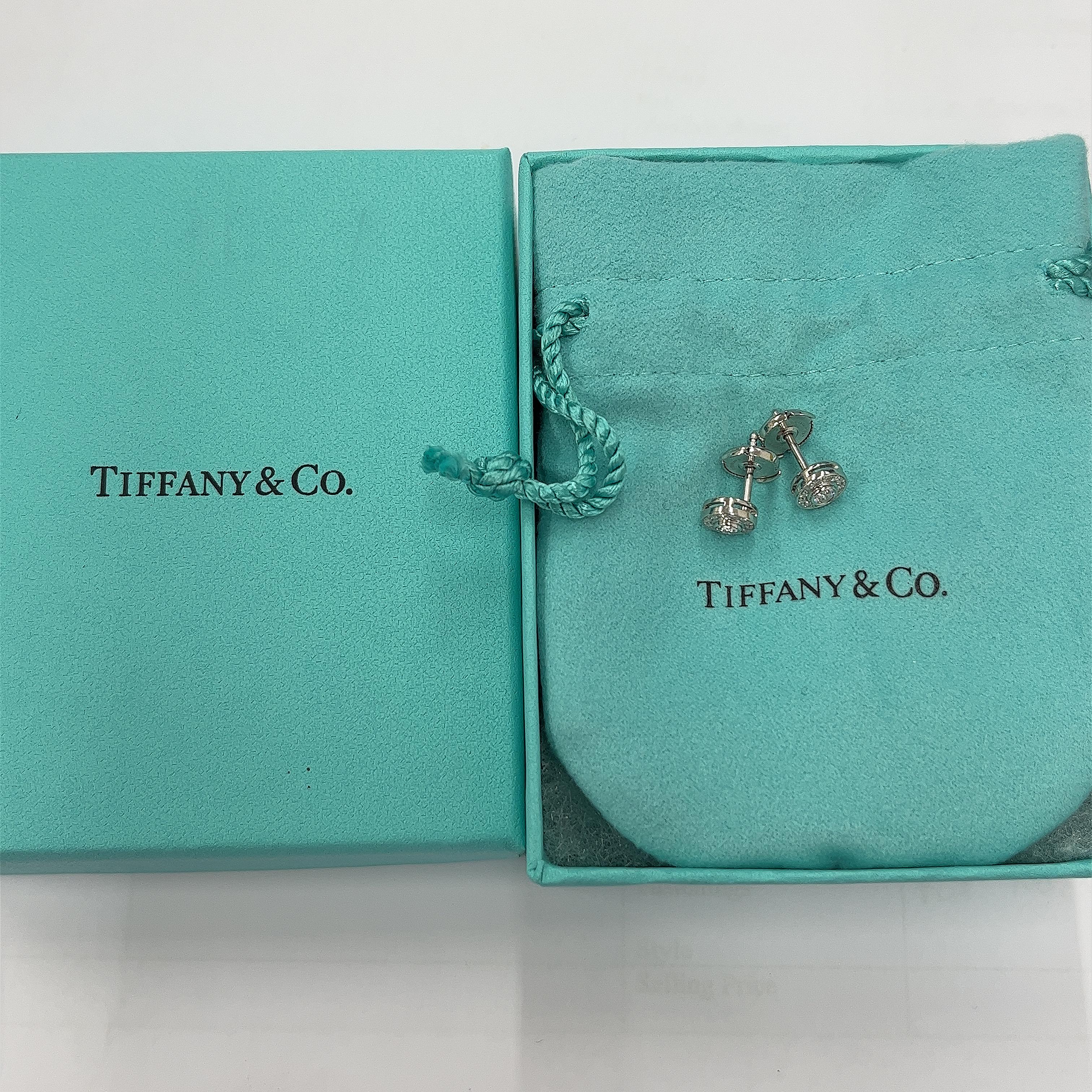 Tiffany & Co Diamond Platinum Circlet Stud Earrings set With diamonds For Sale 4