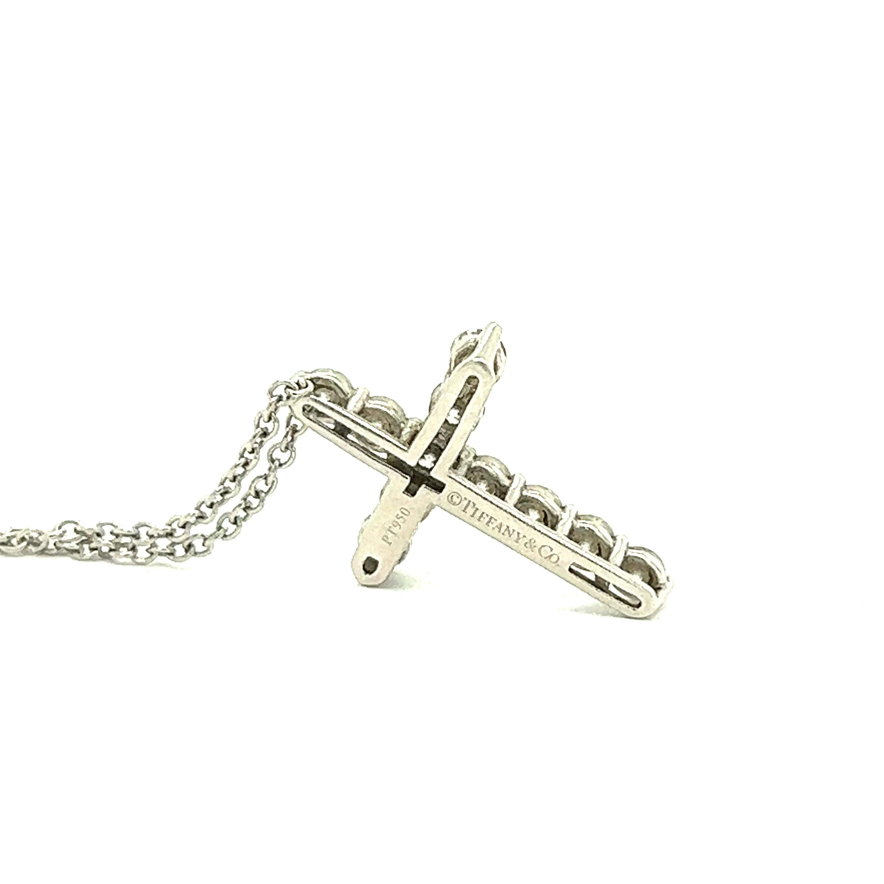 Round Cut Tiffany & Co. Diamond Platinum Cross Pendant Necklace