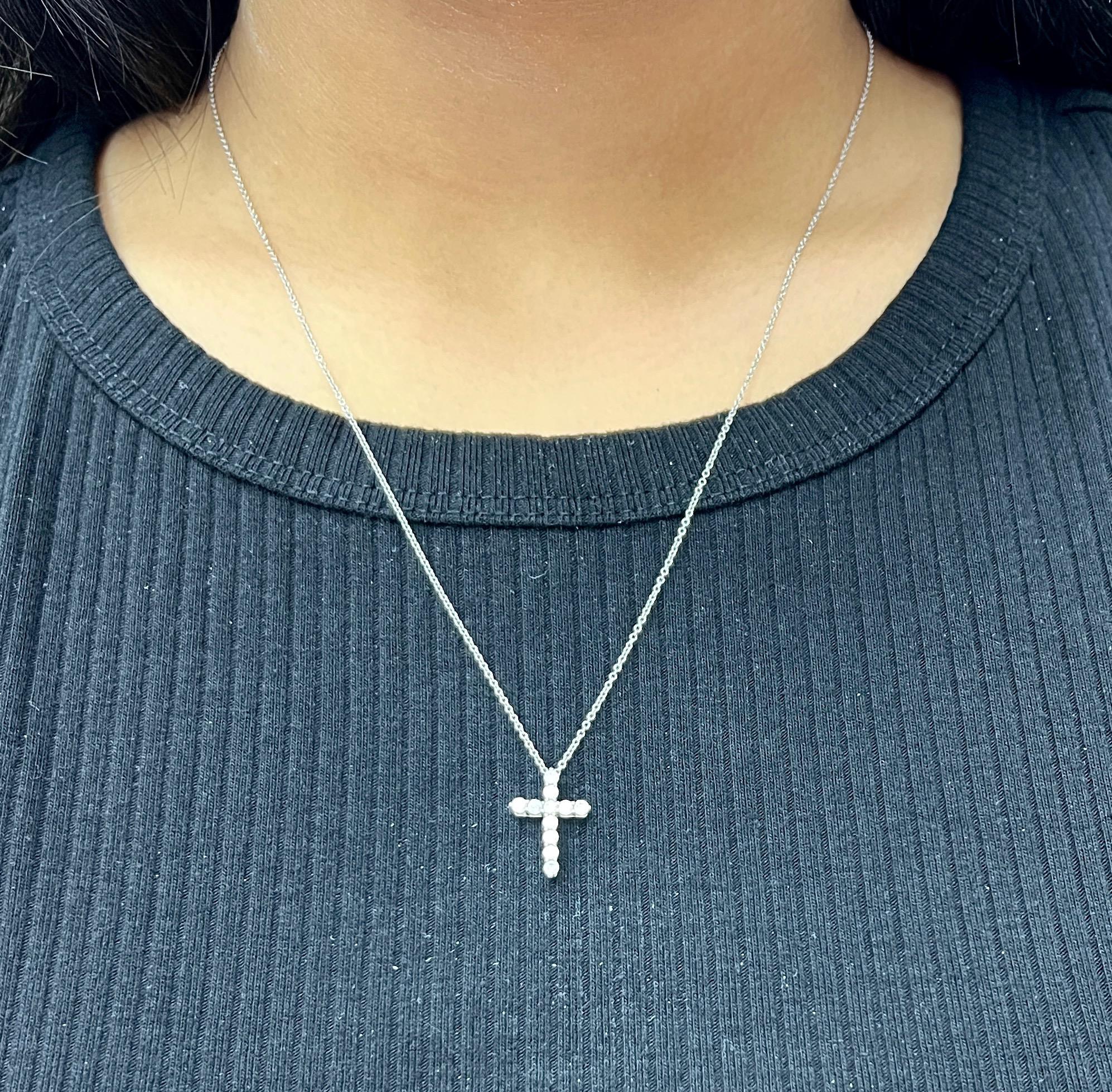 Tiffany & Co. Diamond Platinum Cross Pendant Necklace In Excellent Condition In New York, NY