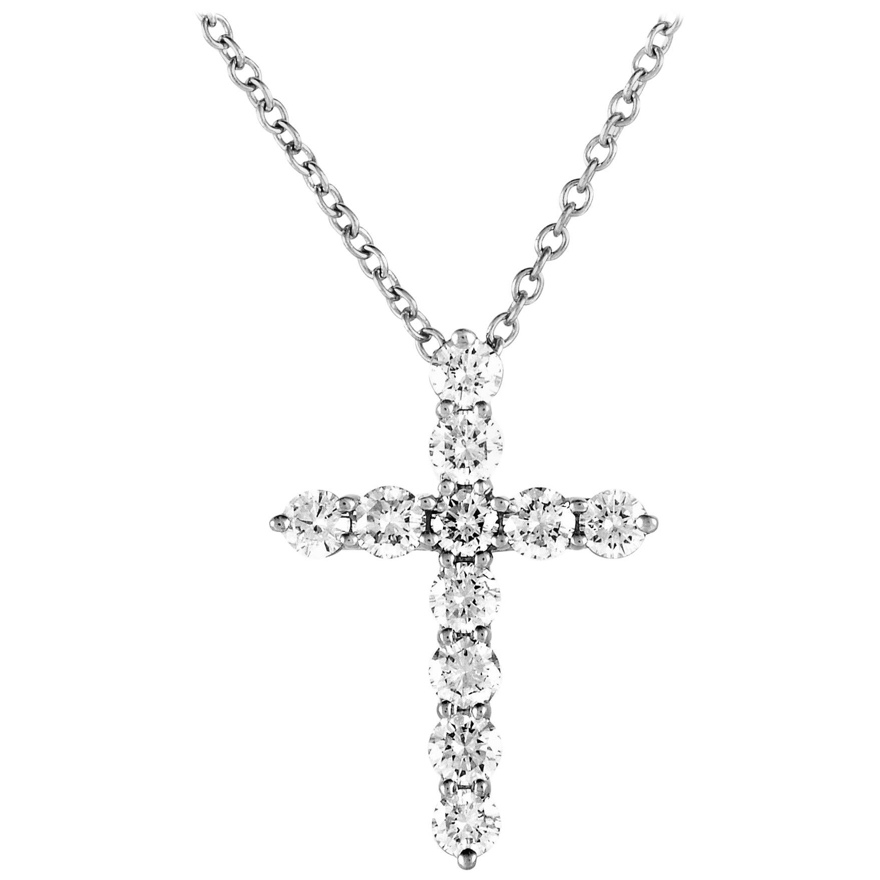 Tiffany & Co. Diamond Platinum Crucifix Pendant Necklace