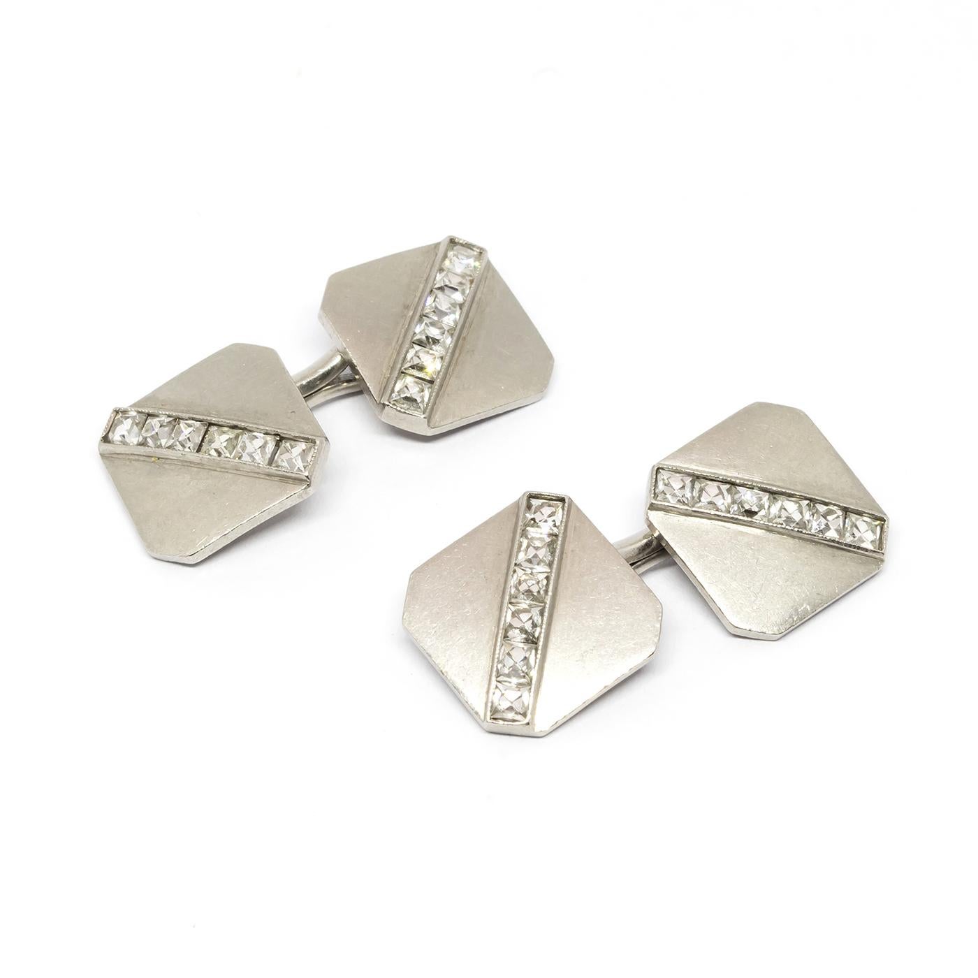 Art Deco Tiffany & Co. Diamond Platinum Cufflinks, circa 1920 For Sale