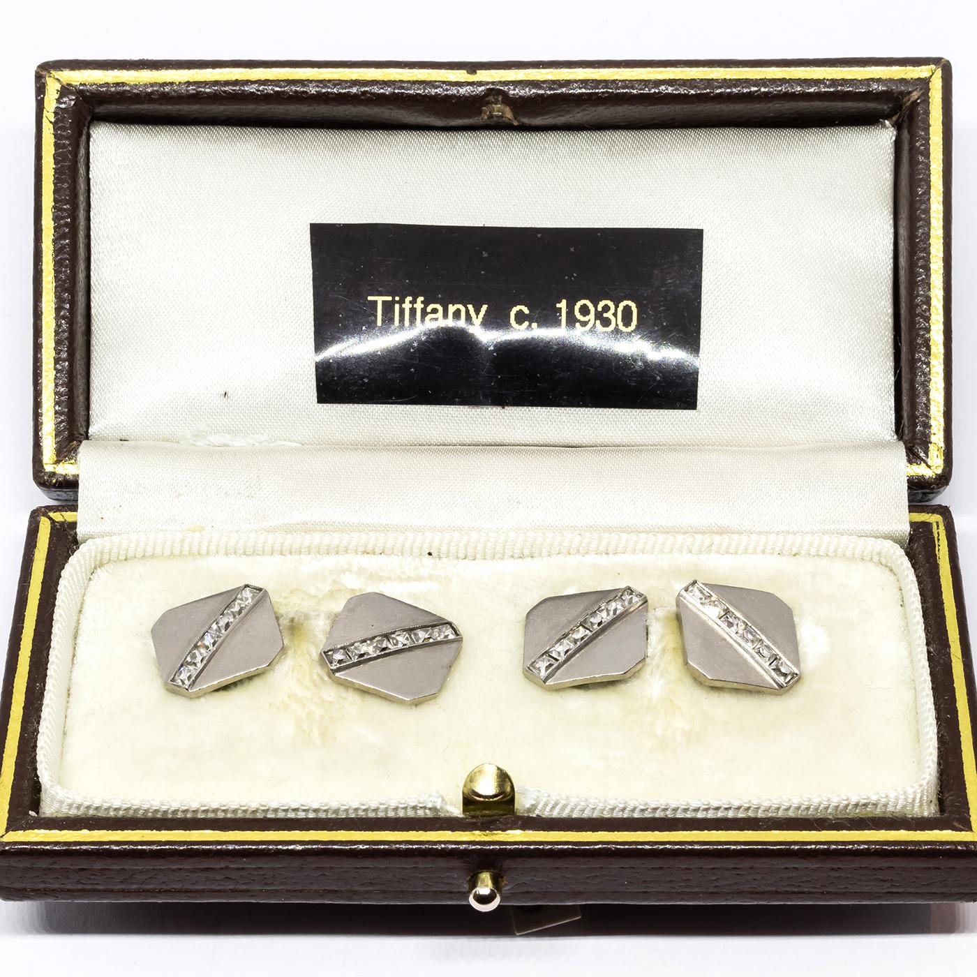 Tiffany & Co. Diamond Platinum Cufflinks, circa 1920 In Good Condition For Sale In London, GB