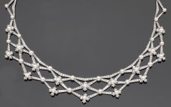 Tiffany & Co. Diamond & Platinum Cultured Pearl Lattice Necklace w/ Original Box