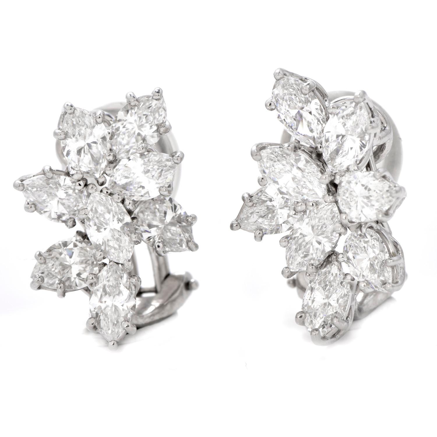 These elegant Tiffany & Co. Diamond Platinum Designer Clip On Earrings are the definition of timeless Elegance weighing 8.6 grams.

Expertly crafted in solid Heavy platinum 950, composed of (16) Genuine Diamonds marquise cut, prong set, weighing