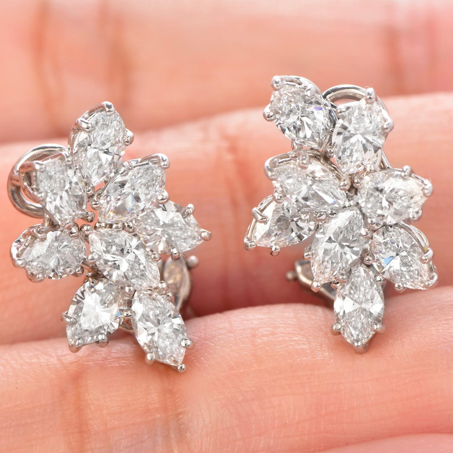 Marquise Cut Tiffany & Co. Diamond Platinum Designer Clip on Earrings
