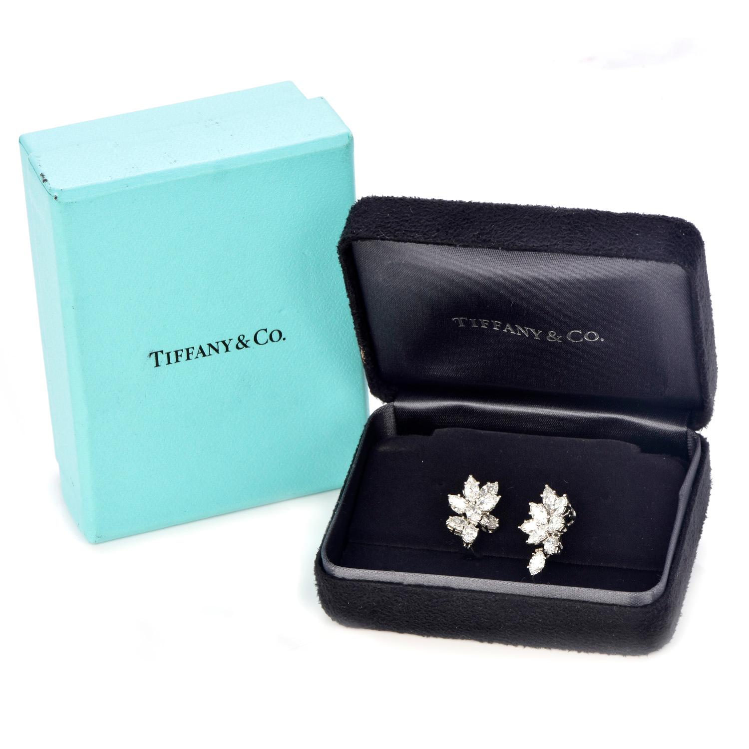 Tiffany & Co. Diamond Platinum Designer Clip on Earrings In Excellent Condition In Miami, FL